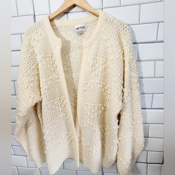 Objectives For Women Vintage Ladies Off White Cardigan Open Front Sweater Textur - Picture 2 of 5